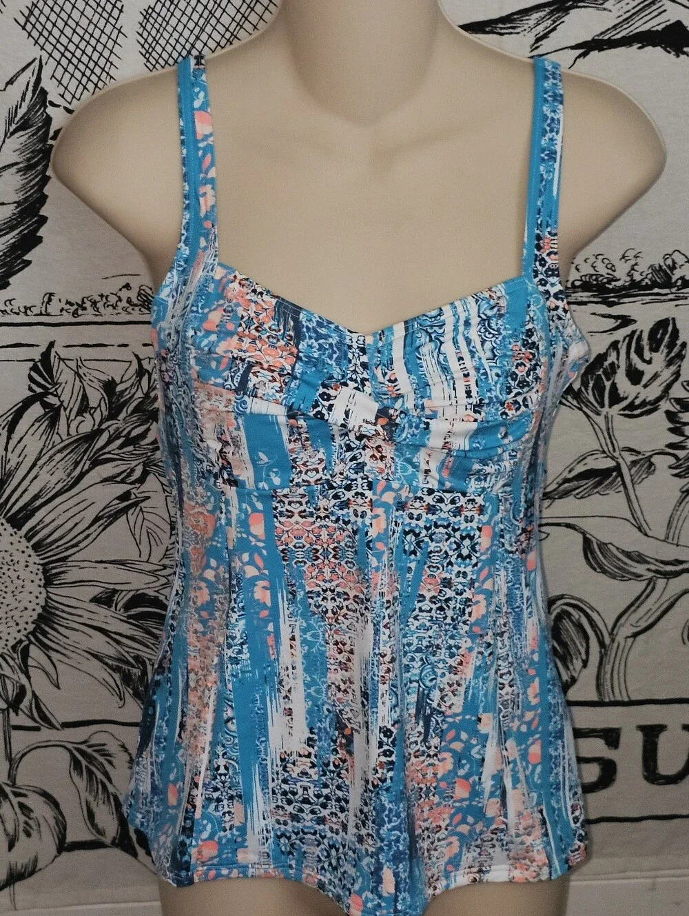 NWT Sunseeker Australia Blue Multi Underwire Tankini Top 34B